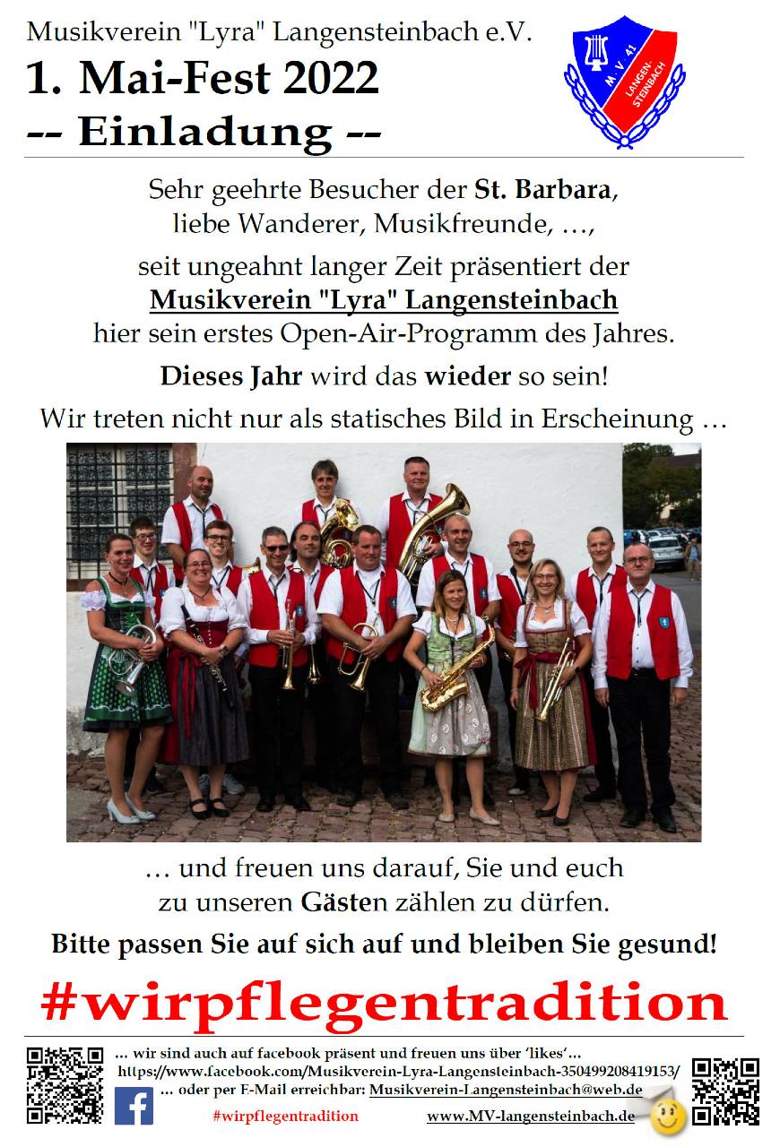 Ankündigung zum 1. Mai Fest des MV "Lyra" Langensteinbach